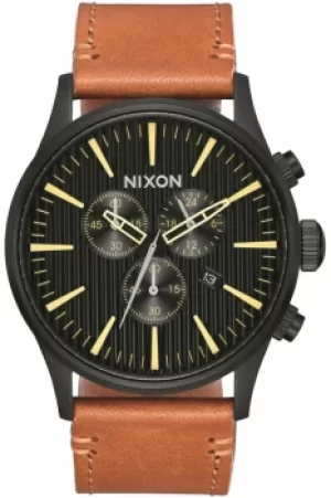 Image of Mens Nixon The Sentry Chrono Leather Chronograph Watch A405-2664