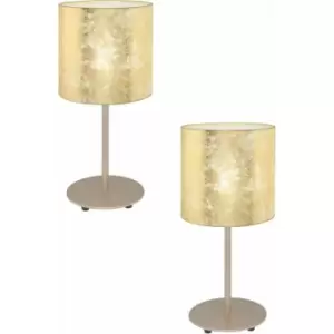 Image of 2 PACK Table Lamp Champagne Slim Stem Round Base Shade Gold Fabric E27 1x60W