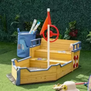 Image of Outsunny Kids Wooden Sandbox Pirate Ship Sandboat With Bench Seat Storage