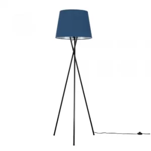 Image of Camden Black Tripod Floor Lamp with XL Navy Blue Aspen Shade