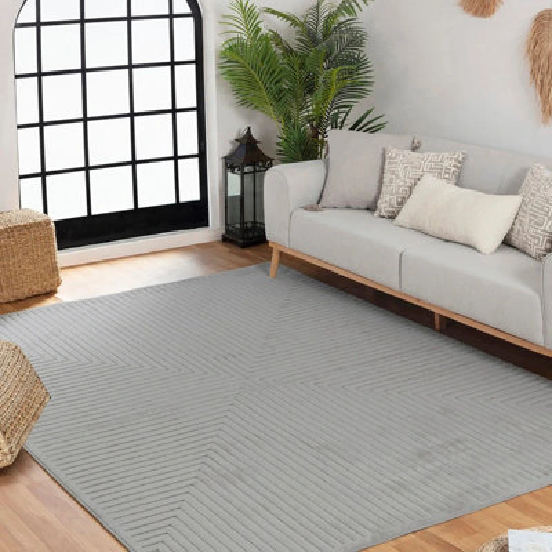 Image of Livabliss In- & Outdoor 3D High & Low Pile Textured Grey Kiyoshi Area Rug 200 X 275cm - Easy To Clean, Perfect For Balcony Or Dining Room