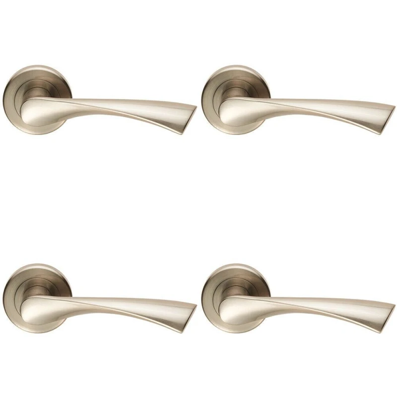 Image of Loops 4x PAIR Angular Twisted Handle on Round Rose Concealed Fix Satin Nickel Metallics
