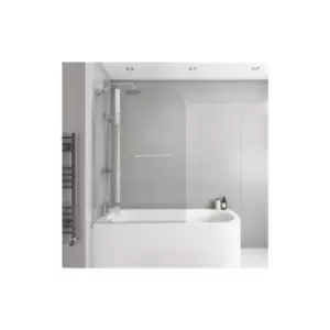 Image of Zibal Hinged with Fixed Panel 1450mm 6mm Chrome Bath Screen with Towel Rail