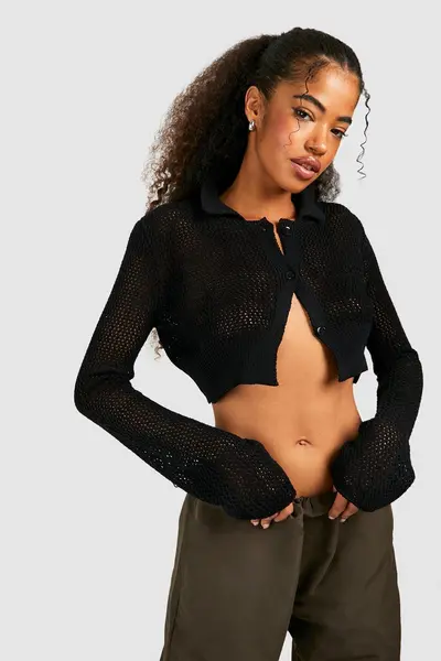 Image of Crochet Collar Detail Crop Cardigan