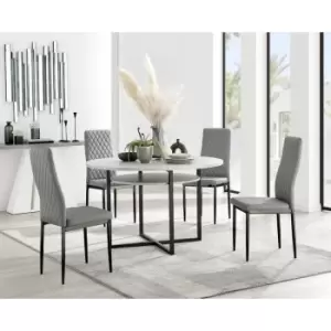 Image of Furniturebox Adley Grey Concrete Effect 120cm Storage Dining Table & 4 Grey Milan Black Leg Faux Leather Chairs