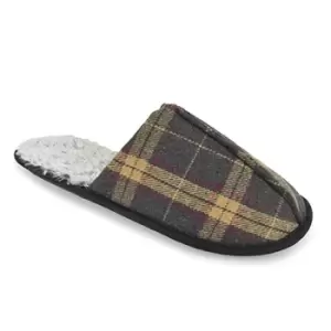 Image of Mens Fur Lined Check Mule Slippers (UK 9-10) (Brown)
