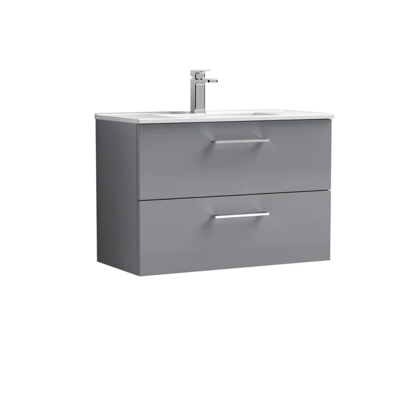 Image of Balterley Bathroom 2 Soft Close Drawer, Wall Hung Vanity Unit Basin, Grey, 435mm in Grey Grey Unisex