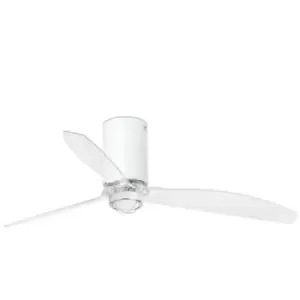 Image of Faro MINI TUBE - LED Matt White, Transparent Ceiling Fan with DC Smart Motor - Remote Included, 3000K