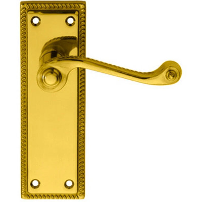 Image of Loops PAIR Reeded Design Scroll Lever on Latch Backplate 150 x 48mm Polished Brass Metallics