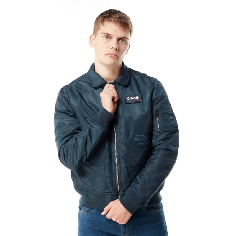 Image of Schott 210 100 Classic Bomber Jacket Navy Blue Men S;XL