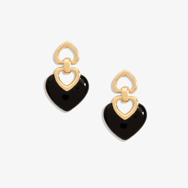 Image of Mood Gold Black Enamel Heart Drop Earrings Gold