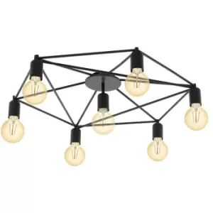 Image of Eglo - Staiti 7 Lamp Multi Arm Semi Flush Ceiling Light Black