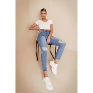 Image of I Saw It First Mid Wash Ripped Knees Mom Jeans - Blue
