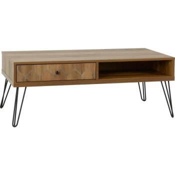 Image of Ottawa 1 Drawer Living Room Coffee Table Medium Oak Effect & Black - Seconique