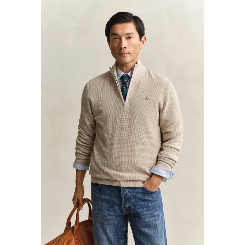 Image of Gant Gant Textrd Half Zip Sn62 Oat Melange 198 male S