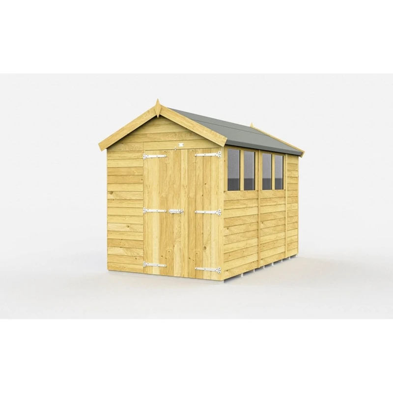 Image of Buttercup Farm 6 x 10 Feet Apex Shed - Double Door W/ Windows - L302 x W175 x H217cm in Brown Brown Unisex
