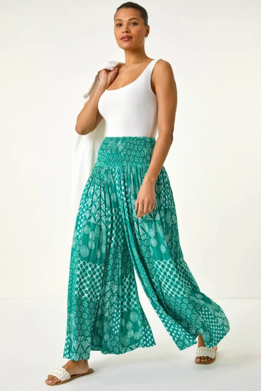 Image of Roman Womens Swirl Print Palazzo Wide Leg Trouser in Jade Jade Female One Size