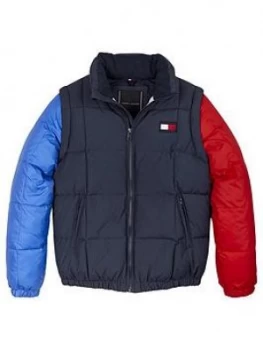 Image of Tommy Hilfiger Boys Zip Off Padded Colourblock Jacket - Navy
