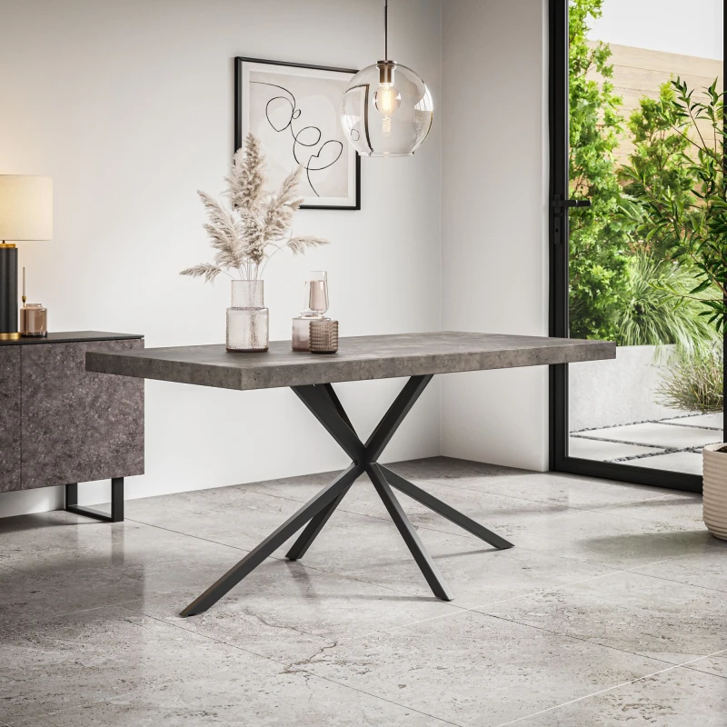 Image of More4Homes Donni 4-6 Seater Dining Table Modern Concrete Effect Table Top W Black Legs