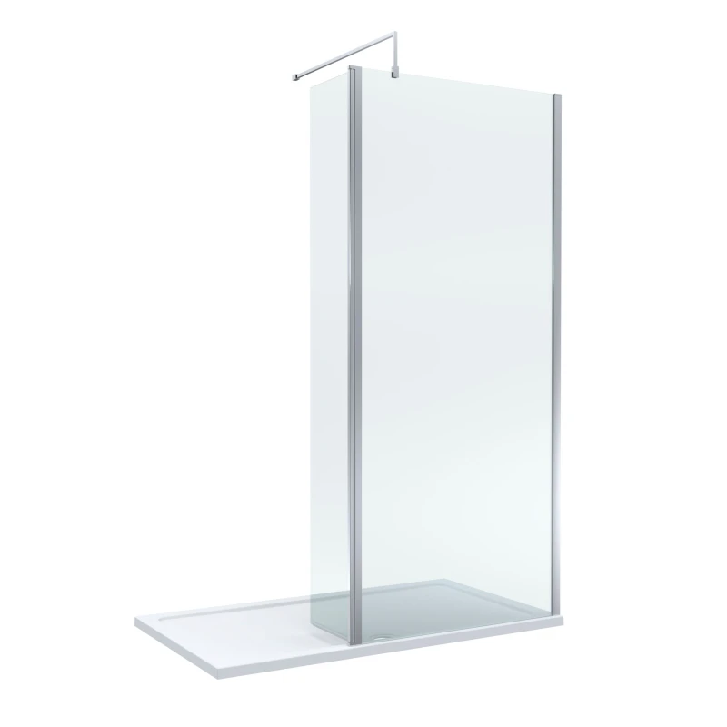 Image of Balterley 8mm Glass Wetroom Screen and Return Chrome and Tray 1400 x 700mm Silver