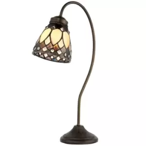 Image of Tiffany Glass Table Lamp Light Dark Bronze Curved Arm / Neck & Shade i00180