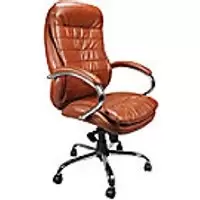Image of Nautilus Designs Ltd. High Back Italian Leather Faced Synchronous Executive Armchair with Integral Headrest and Chrome Base Tan