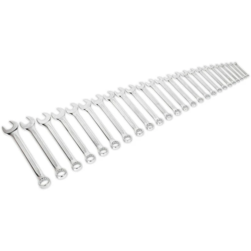 Image of Loops 25pc Slim Handled Combination Spanner Set -12 Point Metric Ring Open Head Wrench Multi