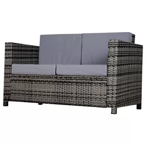 Image of Outsunny 2-Seater Weather Resistant Outdoor Garden Rattan Sofa Chair Grey