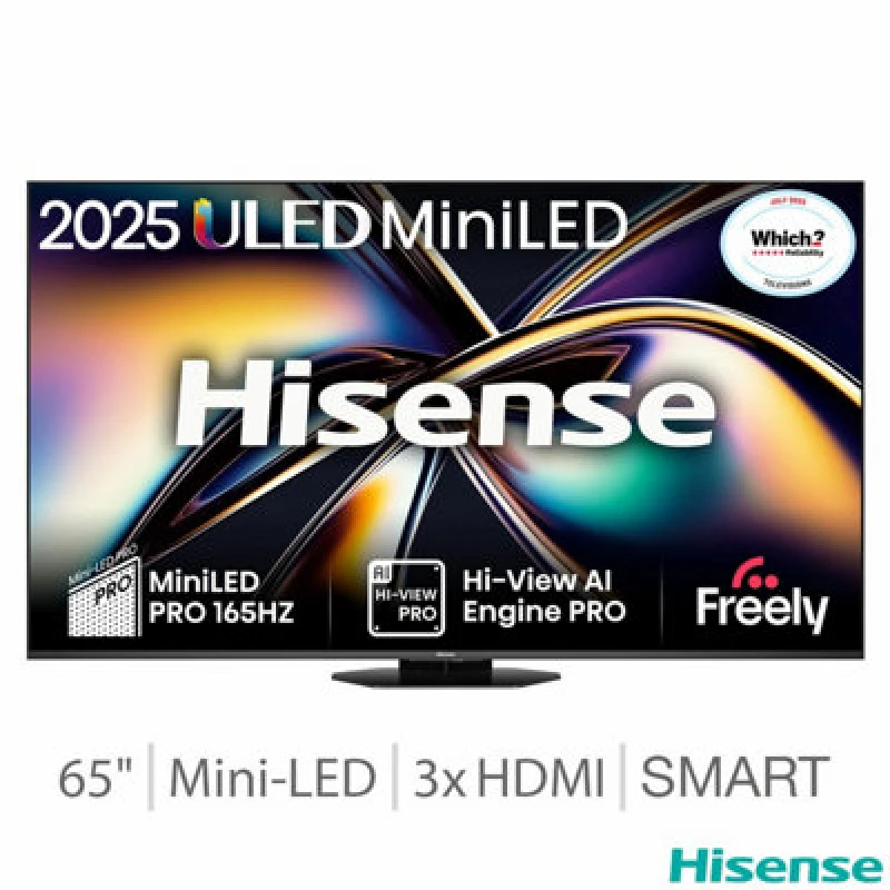Image of Hisense 65U8Qtuk 65" Mini LED 4K Smart TV - 165Hz Vrr, Dolby Vision Iq, 90W Dolby Atmos, Vidaa Os, Imax Enhanced