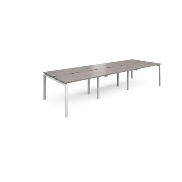 Image of Adapt Adapt sliding top triple back to back desks 3600mm x 1200mm - white frame, grey oak top STE3612-WH-GO