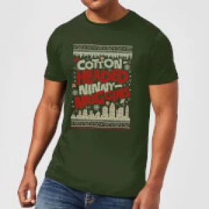 Image of Elf Cotton-Headed-Ninny-Muggins Knit Mens Christmas T-Shirt - Forest Green - L