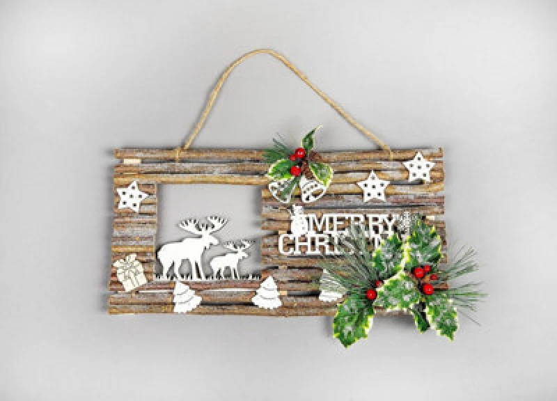 Image of Shatchi Twig Wall Hanging Glitter Scene Christmas Decoration - W40xL20cm Brown