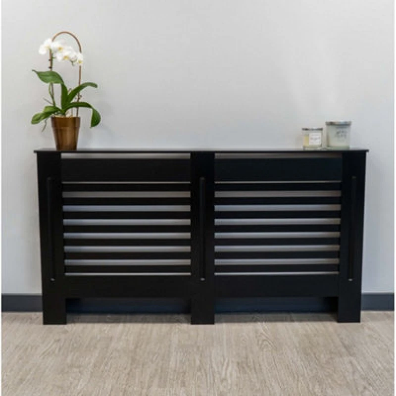 Image of Jack Stonehouse Black Horizontal Slat Mdf Radiator Cover - Large - 152Cm (W) X 81.5Cm (H) X 19Cm (D)