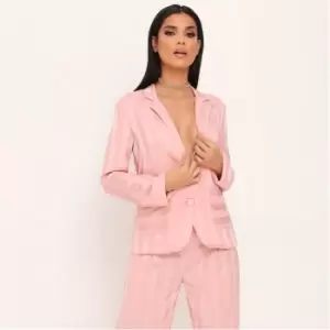 Image of I Saw It First Stripe Satin Single Breasted Blazer - Pink