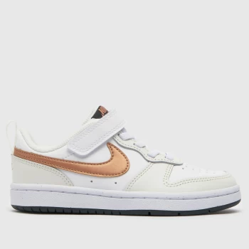 Image of Nike White & Gold Court Borough Low 2 Girls Junior Trainers