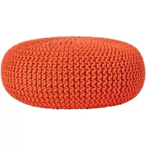 Image of Burnt Orange Large Round Cotton Knitted Pouffe Footstool - Burnt Orange - Homescapes