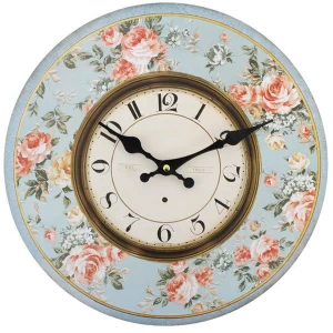 Image of Shabby Chic Pink Roses with Blue Background Wall Clock