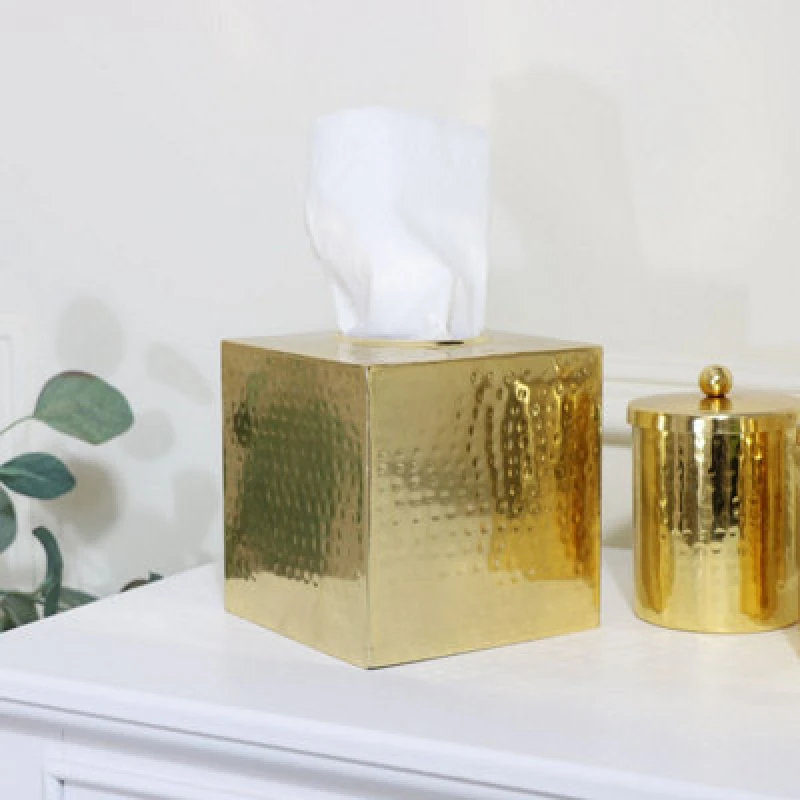 Image of Melody Maison Hammered Gold Metal Tissue Box Gold