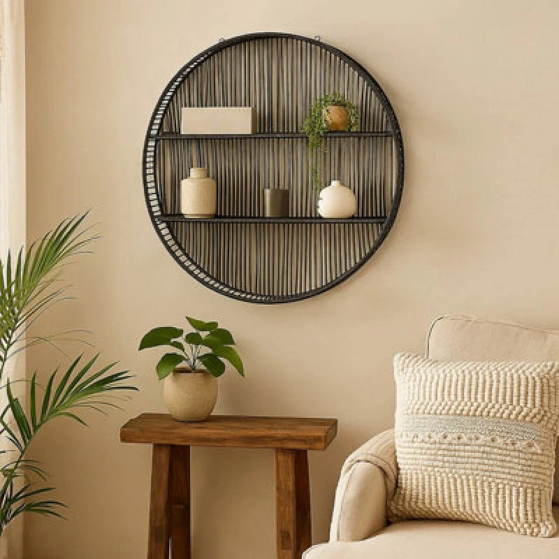 Image of Orsina Batu Large Black Rattan Wall Shelf