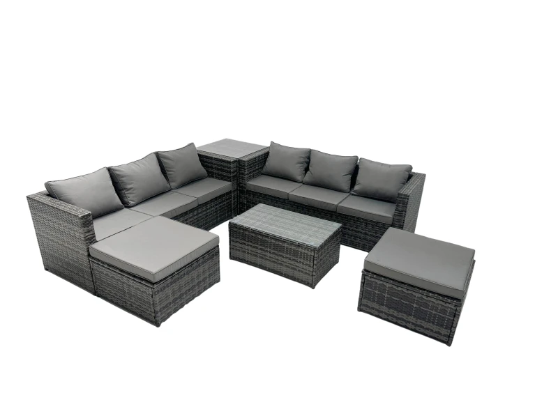 Image of Fimous 8-seater Patio Coffee Table Sofa Set with Side Table 2 Big Footstools in Dark Grey Dark Grey Unisex