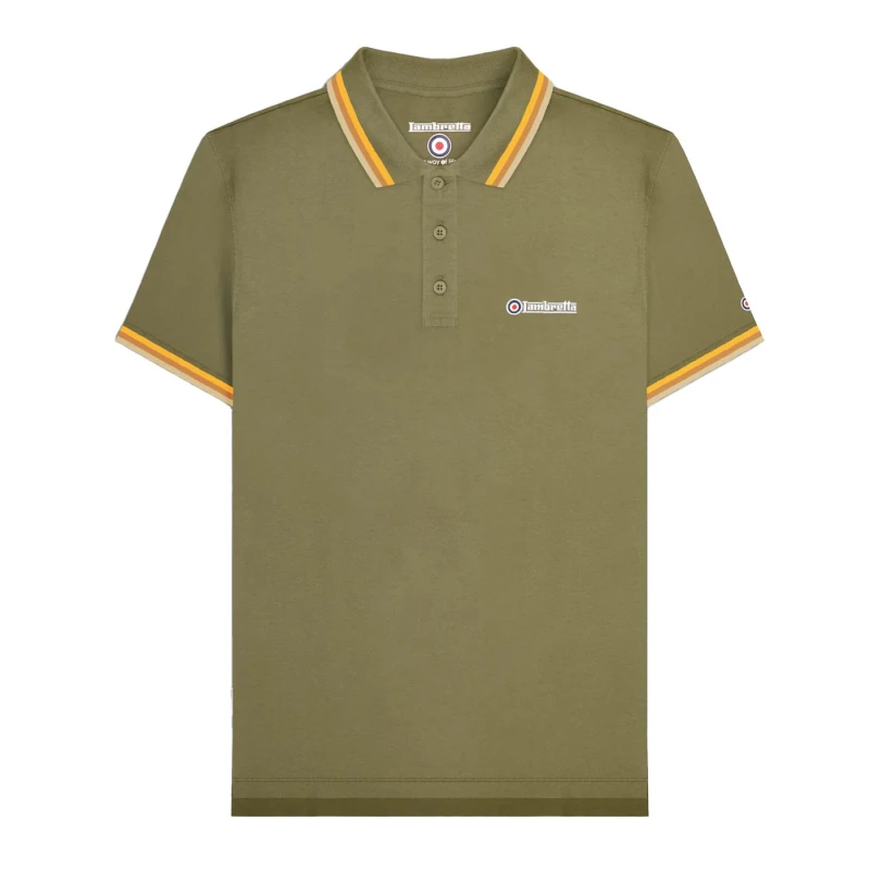 Image of Lambretta Lambretta Men SS25 Triple Tipped Polo Shirt in Green Size: Small Green S Male 5063703719421