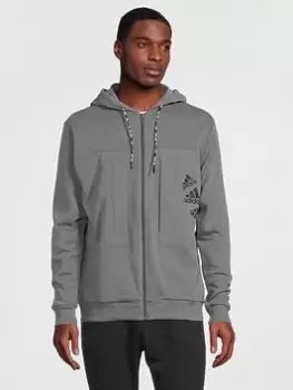 Image of adidas BrandLove Zip Hoodie - Grey/Black, Grey/Black, Size S, Men
