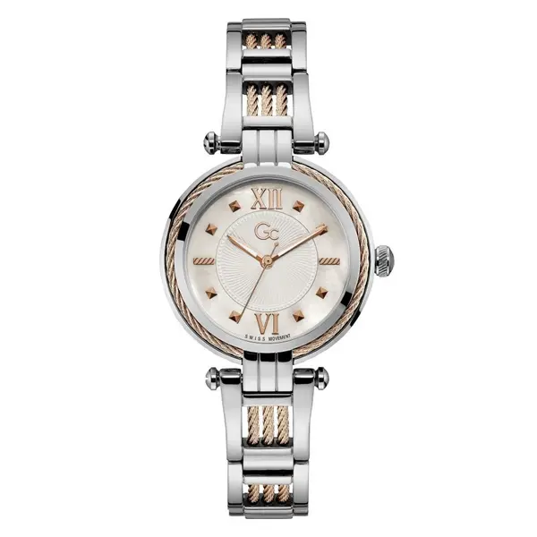Image of Gc Watches Cable Bijou Ladies White Mother of Pearl Steel Watch Y56003