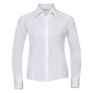 Image of Russell Collection Ladies/Womens Long Sleeve Poly-Cotton Easy Care Fitted Poplin Shirt (XL) (White)