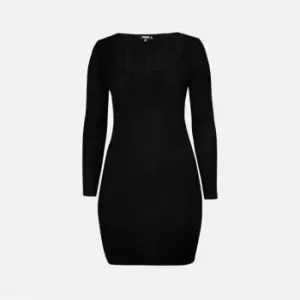 Image of Missguided Recycled Plus Size Square Neck Knit Rib Mini Dress - Black
