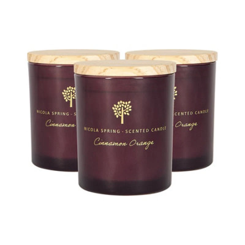 Image of Nicola Spring 3X Soy Wax Scented Candles - 130G - Cinnamon & Orange - Festive Spiced Scent Glass Jars Long Burn Fragrance Set