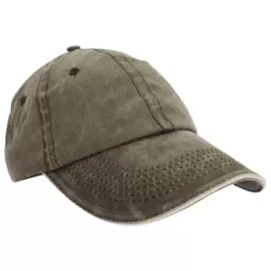 Image of Result Washed Fine Line Cotton Baseball Cap With Sandwich Peak (One Size) (Olive/Stone)