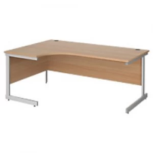 Image of Left Hand Ergonomic Desk with Beech Coloured MFC Top and Silver Frame Cantilever Legs Contract 25 1800 x 1200 x 725 mm