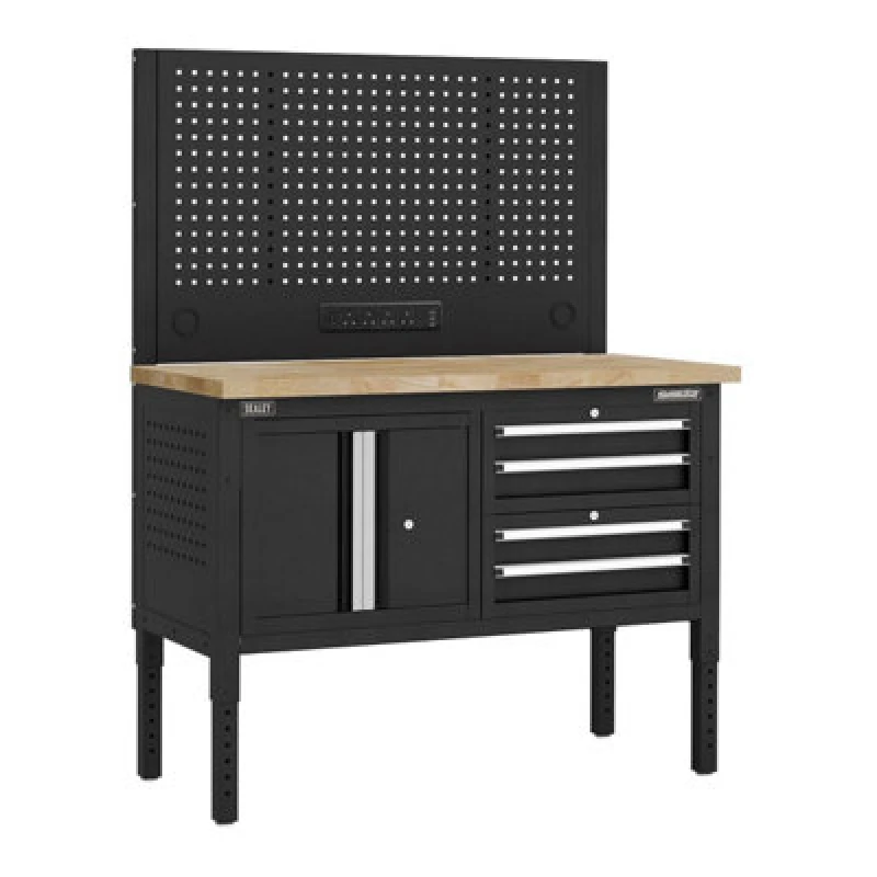 Image of Sealey Superline Pro 4 Drawer Modular Workbench and Pegboard APMWB50COMBO1W Length: 1.26m