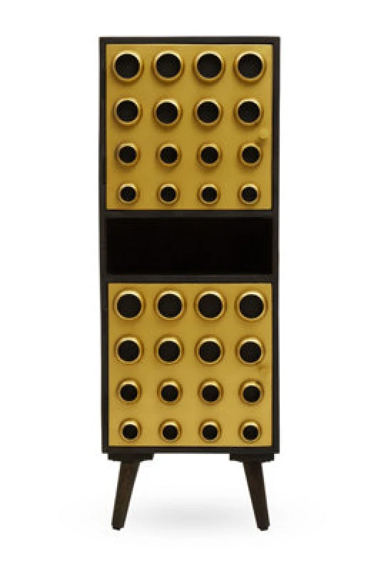 Image of Premier Housewares Storage Cabinets, Black Mango Wood with Warm Metallic Finish, Two Door Storage & Modern Shelving Space Gold